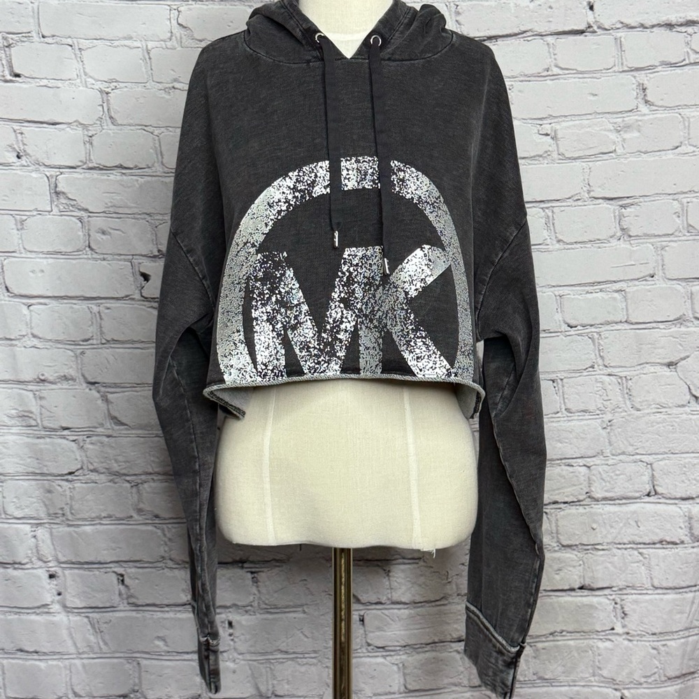 MICHAEL KORS Hoodie Crop Top Cropped Sweatshirt Size Medium MK
